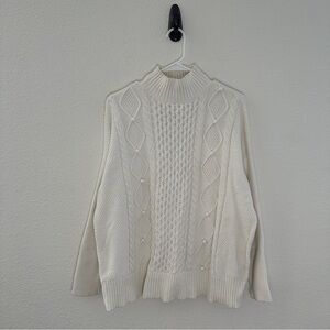 J. Crew Cable‎ Knit Mock Neck Sweater - Cottagecore Fisherman Cozy - L